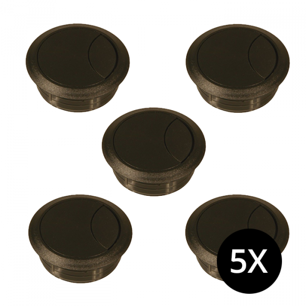 5x Kabeldoorvoer 60 mm zwart, kunststof