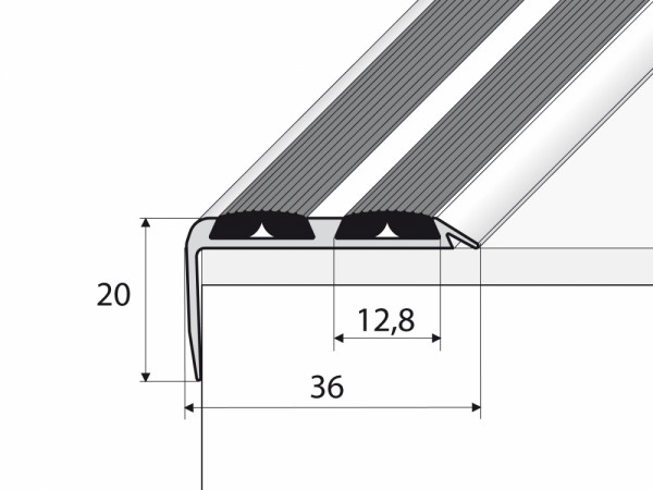 Technische tekening trapneusprofiel 36x20 mm