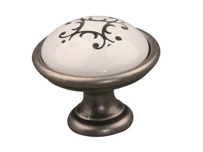 Design meubelknop Venice rond oud zilver / porselein motief