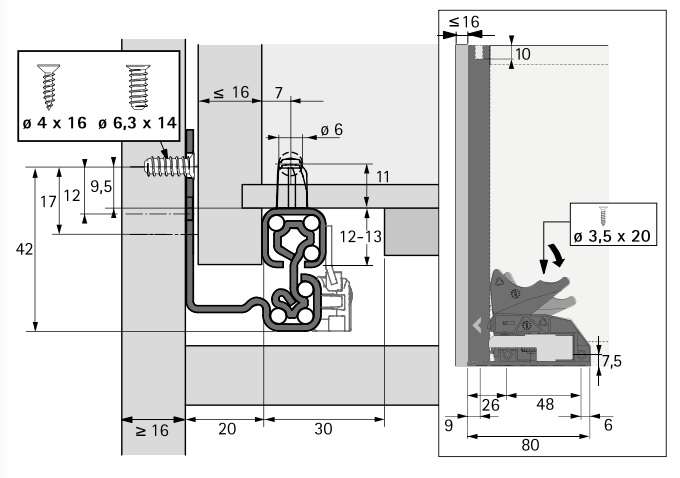 Ladegeleider | Hettich Quadro V6 | Softclose | 600 mm | Duovorm