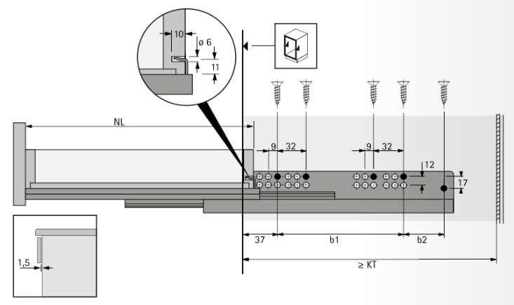 Ladegeleider | Hettich Quadro V6+ | 550 mm | Duovorm