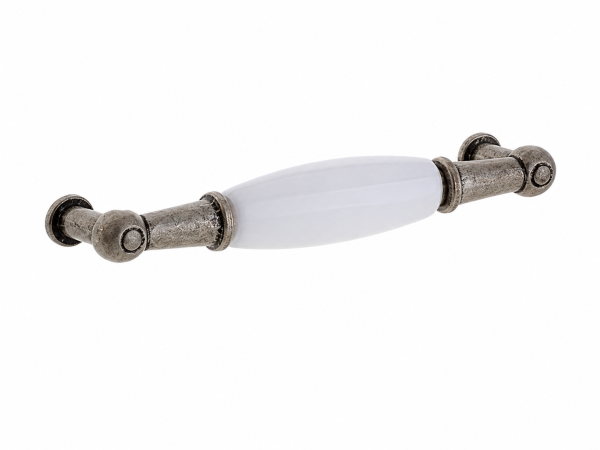 Meubelgreep Sara 96 mm oud zilver / porselein wit