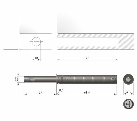 K-PUSH druksnapper met magneet 37 mm grijs